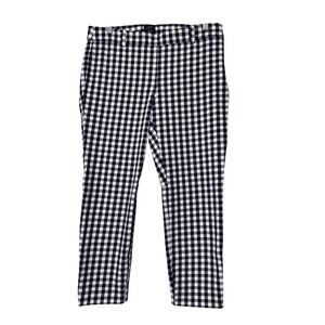 J. Crew Winnie Pant Navy White Gingham Check Ankle Length Size 8
